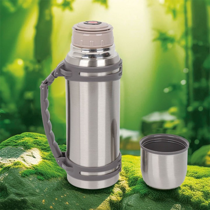 Siyah 1300 ml kulplu bardak kapaklı lazer logo baskılı büyük boy promosyon termos